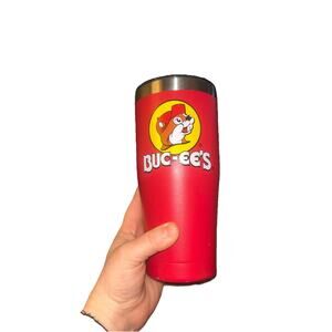 BUCEES Cup Tumbler Red Metal Beverage Holder Yukon Outfitters 20Oz read